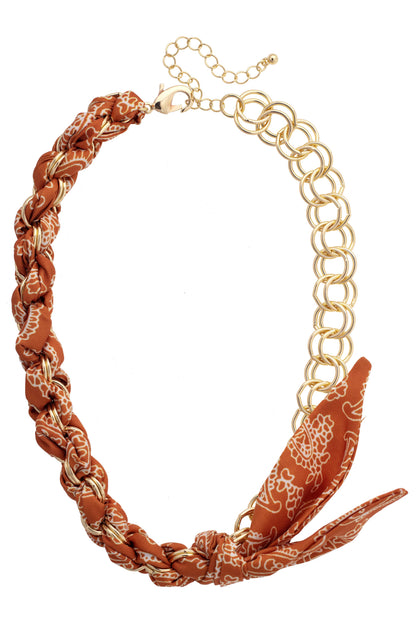 Maddie Chain Scarf Necklace in Burnt Orange