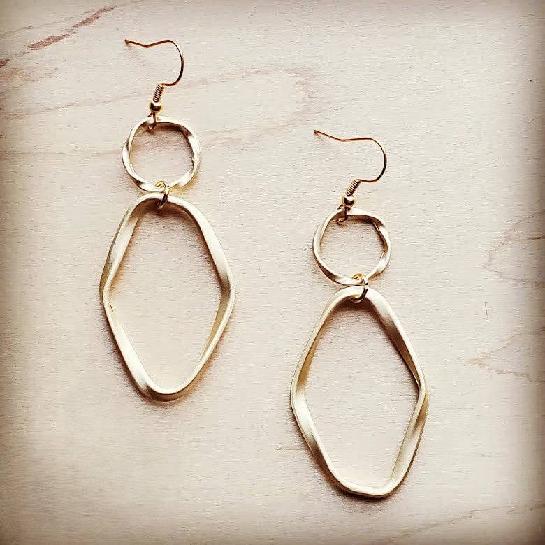 Matte Gold Hoop Earrings with Oval Hoop Dangle
