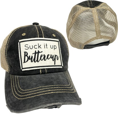 SUCK IT UP BUTTERCUP BALL CAP | UNISEX HAT | DISTRESSED