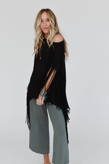 Oversized Western Showstopper Fringe Top - Black