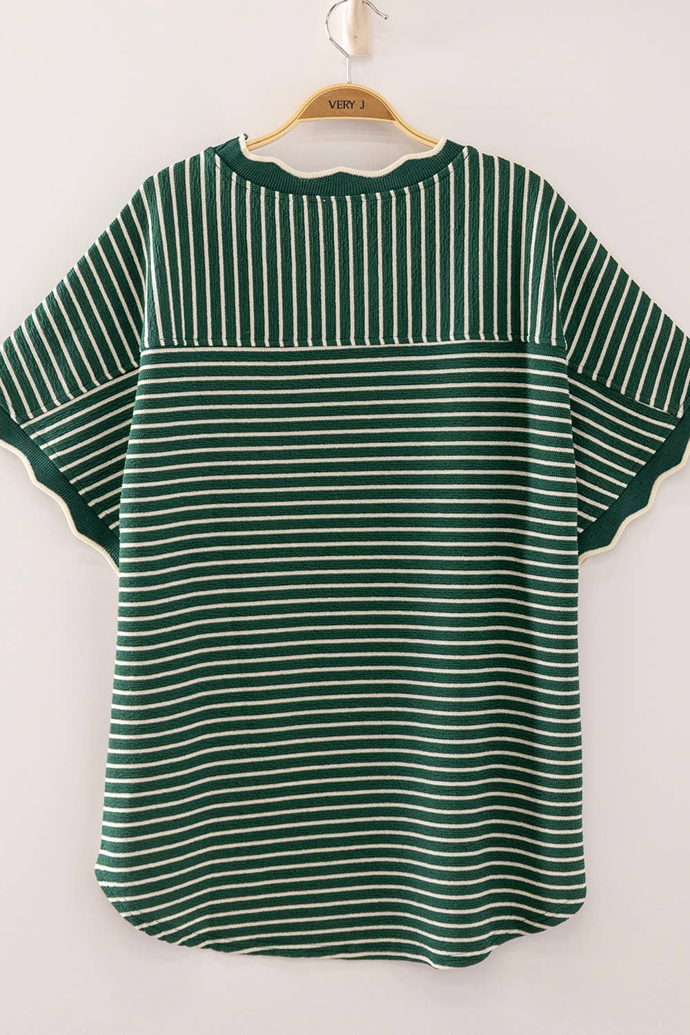 Scallop Trim Stripe Knit Top