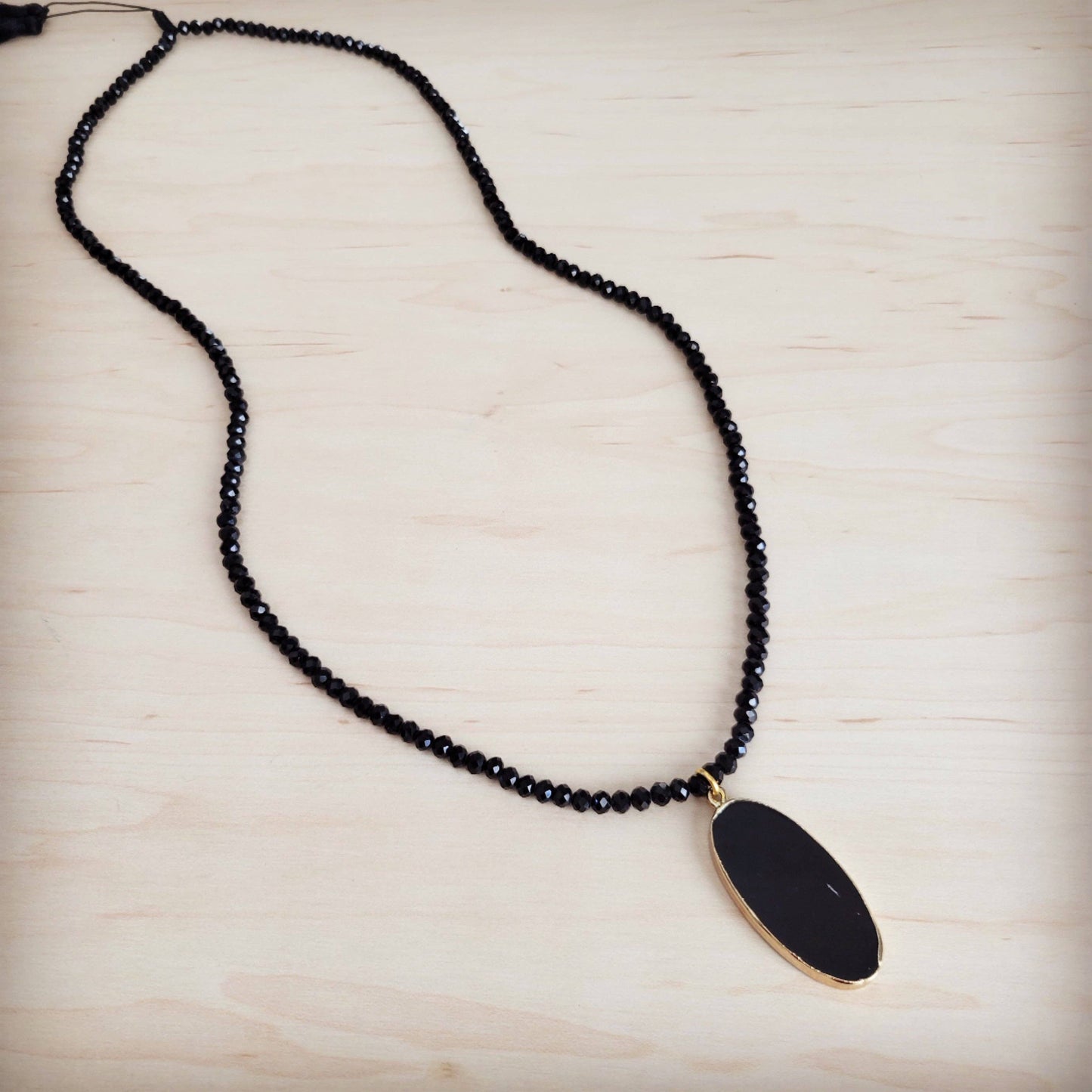 Chic Obsidian Long Beaded Necklace