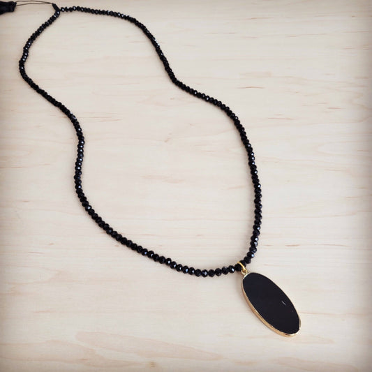 Chic Obsidian Long Beaded Necklace