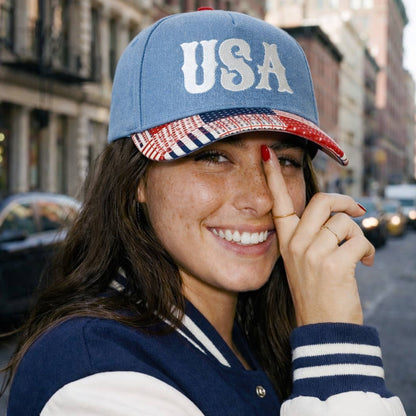 USA Embroidered Denim Trucker Hat