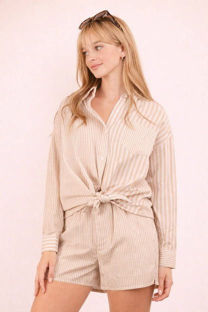Striped Oversized Comfy Shirt Top & Shorts Set