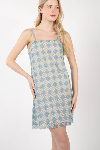VD33900-Checkered Printed Summer Mini Dress