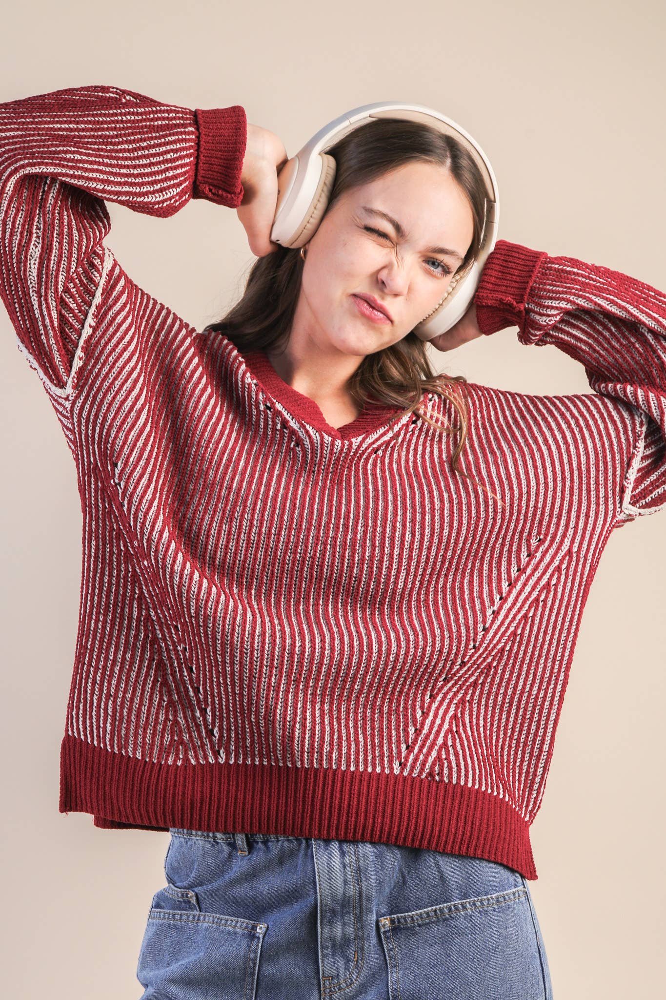 Oversized Two Tone Knit Casual Sweater Top