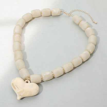 Chunky Resin Heart Pendant Beaded Statement Necklace