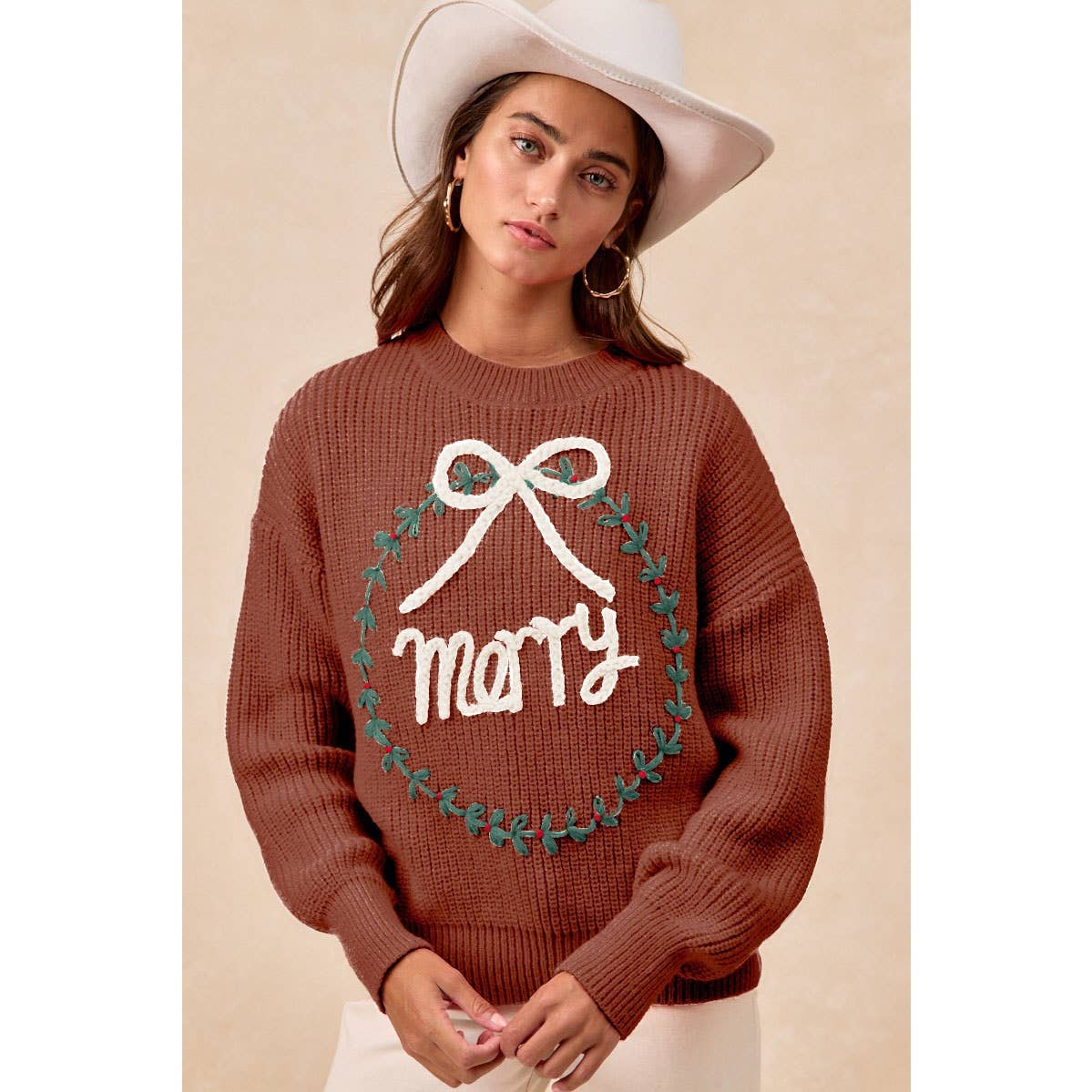 CHRISTMAS WREATH MERRY KNIT TOP