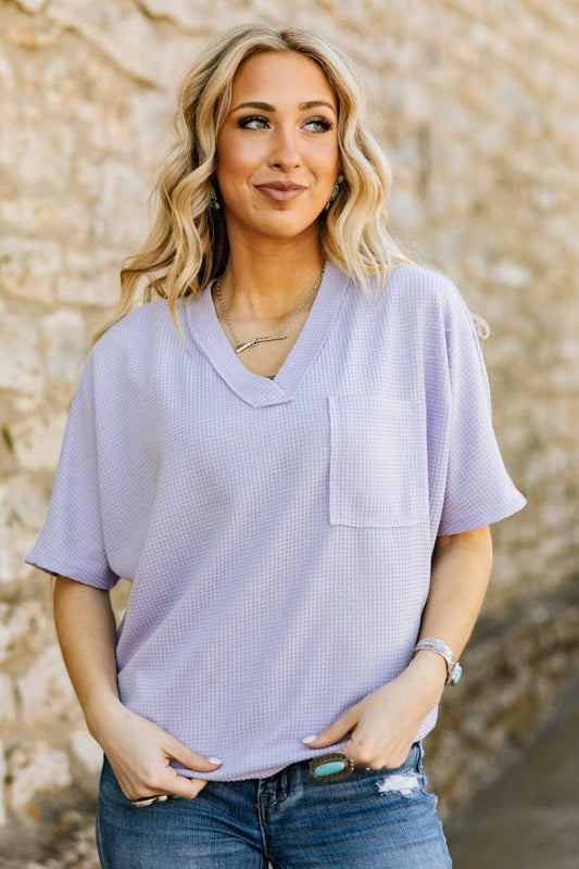Two Tone Waffle V-Neck Dolman Sleeve Top