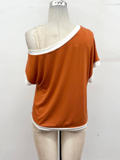 Contrast Trim Off-Shoulder Knit Top