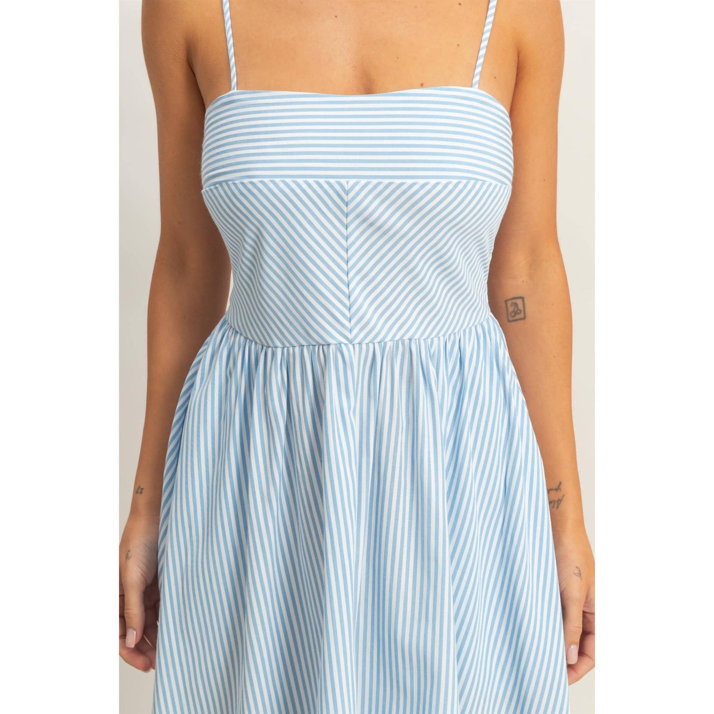 Blue Striped Spaghetti Strap Dress