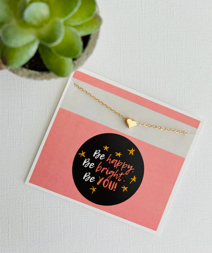 Be Happy Inspirational Heart Necklace & Stationary Gift Set
