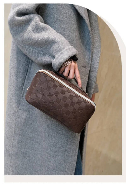 Leather Checkered Makeup Bag