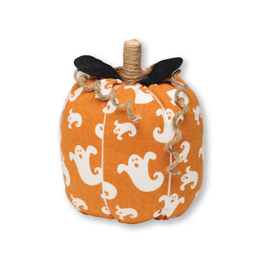 Orange Ghost Halloween Fabric Pumpkin
