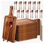 Wood Cutting Board with Wooden Spoon and Fork