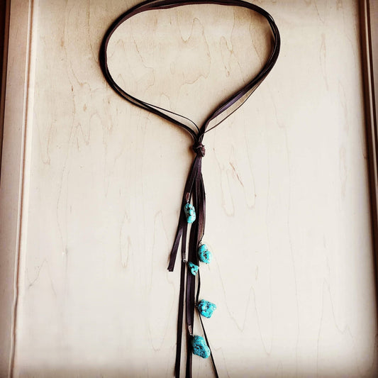 Leather Lasso Necklace with Turquoise Accents