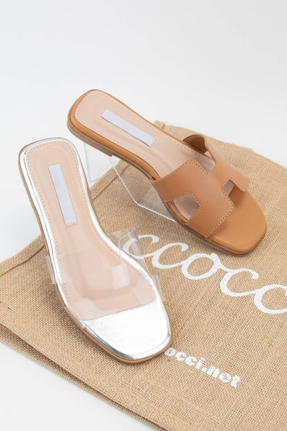 TRENDY H-SHAPED CUTOUT SANDALS: BEIGE
