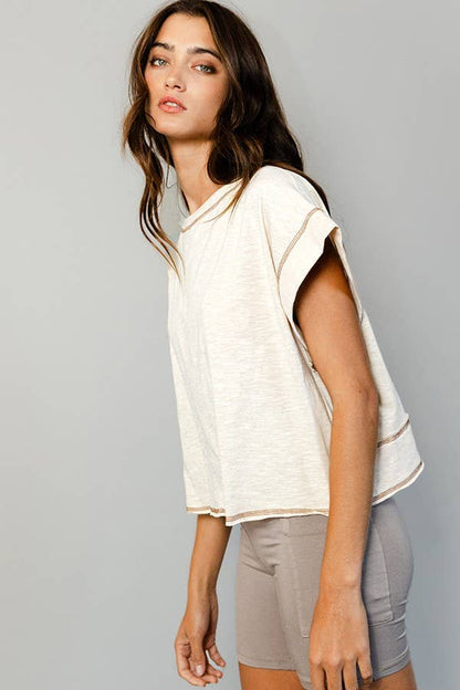 Overlap Open Back Reverse Stitched Crop Top