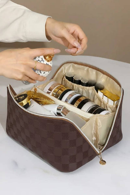 Leather Checkered Makeup Bag