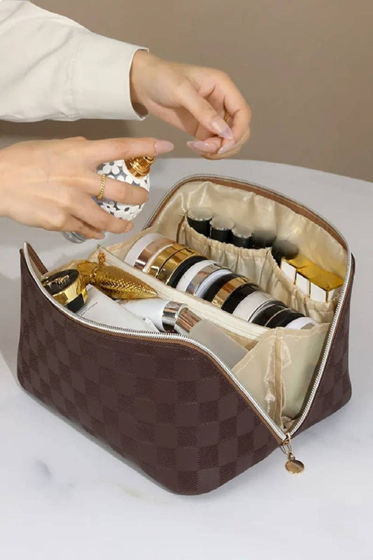 Leather Checkered Makeup Bag