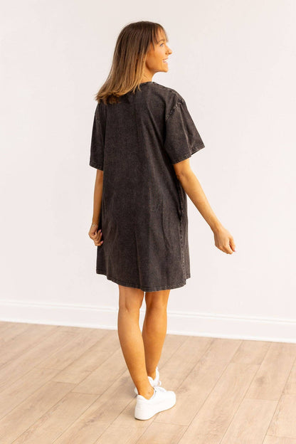 Plus Size Black Wash Tee Shirt Dress With Pockets