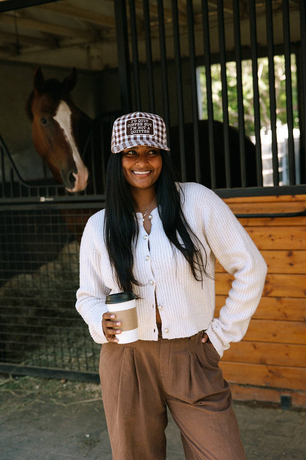 I'd Quit Coffee But I'm Not A Quitter Gingham Hat