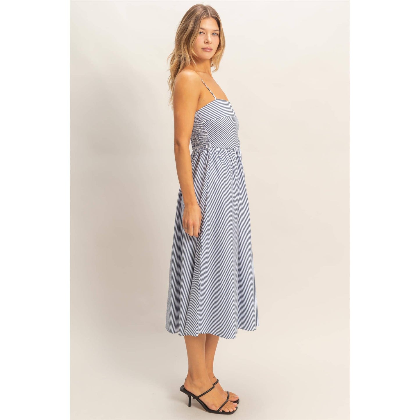 Blue Striped Spaghetti Strap Dress