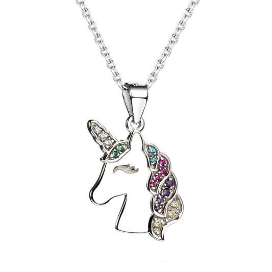 Sterling Silver Girls Rainbow Unicorn Necklace for Kids