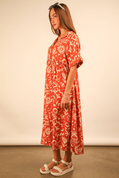 PLUS SIZE Oversized Printed Shirt Midi Dress