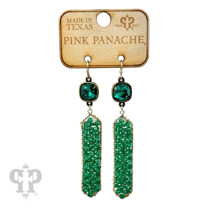 Bead wrapped hexagon dangle earring with Austrian crystal - LC