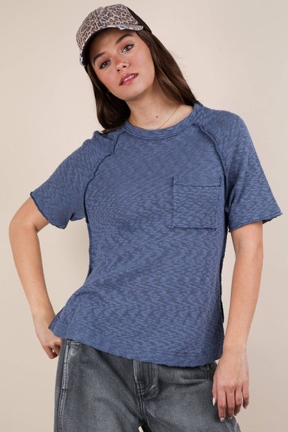 Solid Casual Knit Top with Patch Pocket