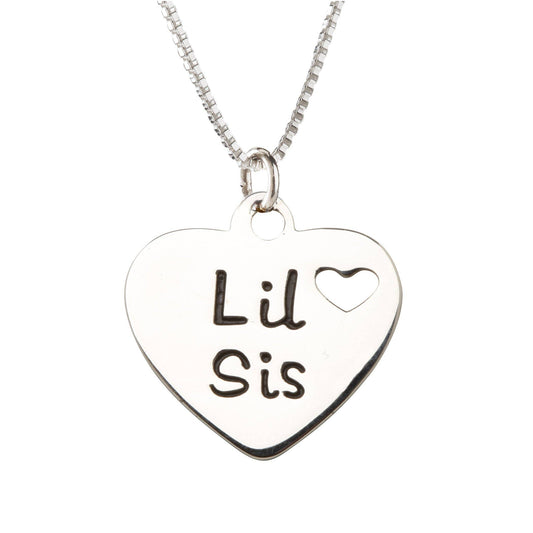 Sterling Silver Little Girls Sis Heart Necklace for Sisters