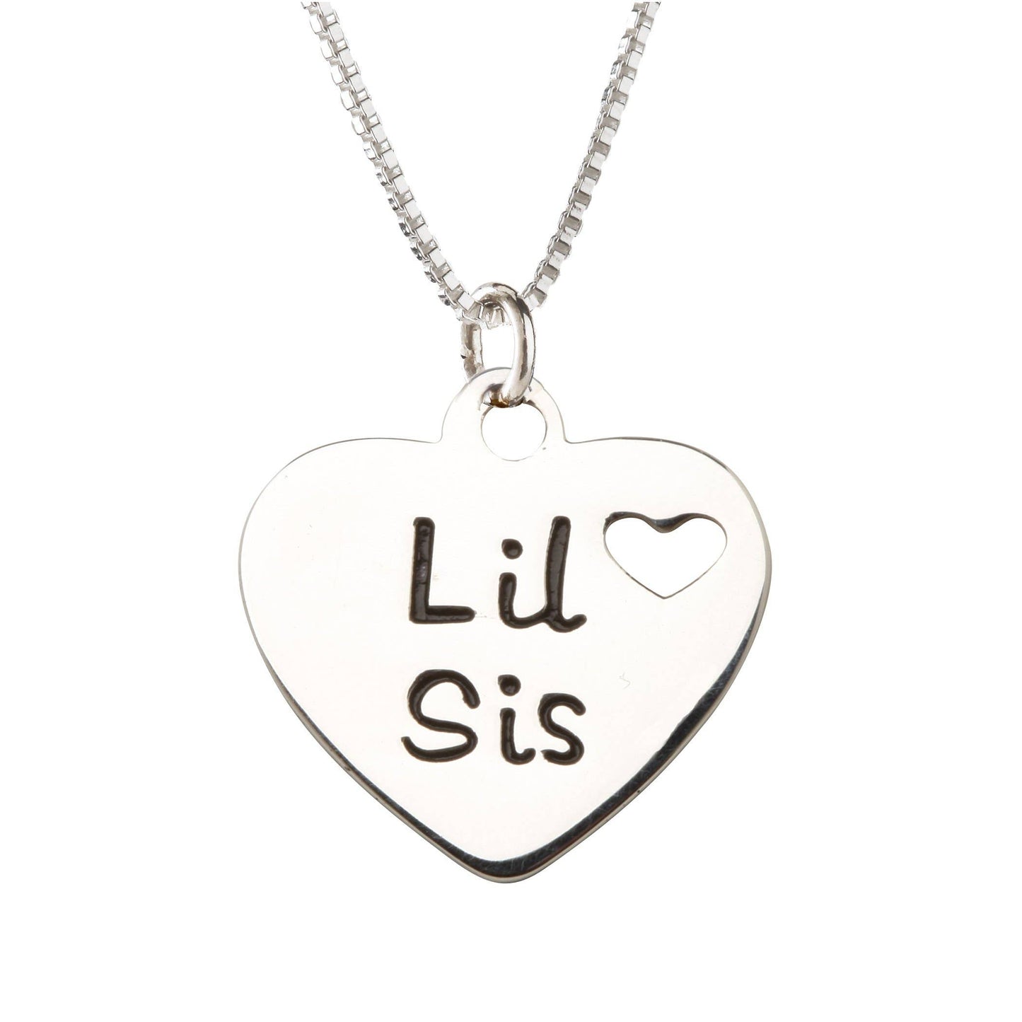 Sterling Silver Little Girls Sis Heart Necklace for Sisters