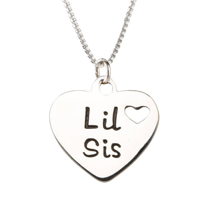 Sterling Silver Little Girls Sis Heart Necklace for Sisters