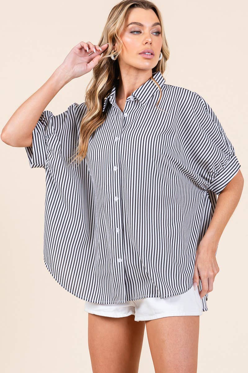 Oversized Short Sleeve Button Down Shirt