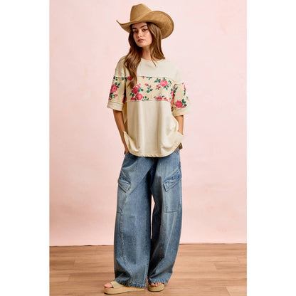 FLORAL PRINT SHORT SLEEVES FRENCH TERRY TOP