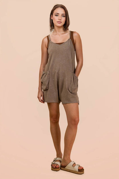 NP70359-Mineral Washed Sleeveless Casual Knit Romper