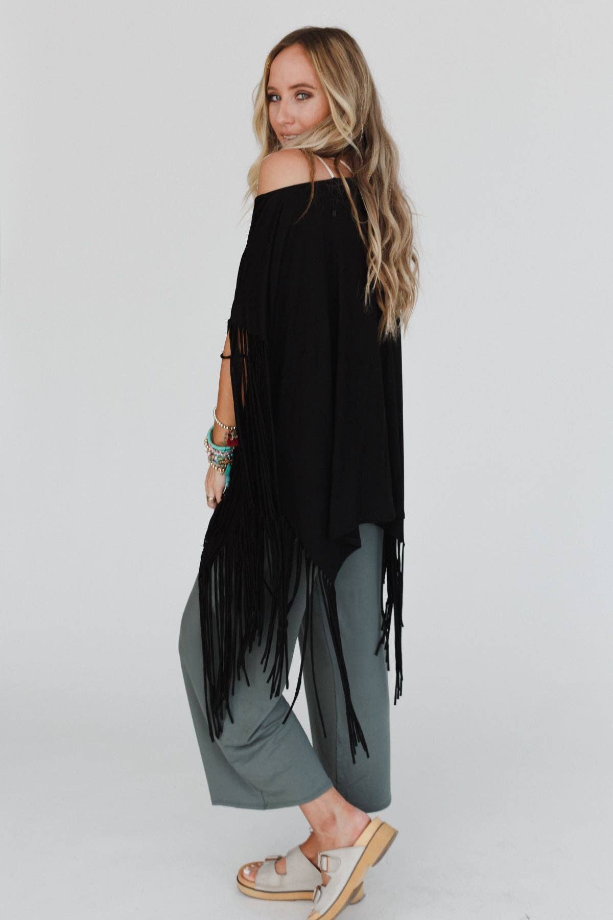 Oversized Western Showstopper Fringe Top - Black