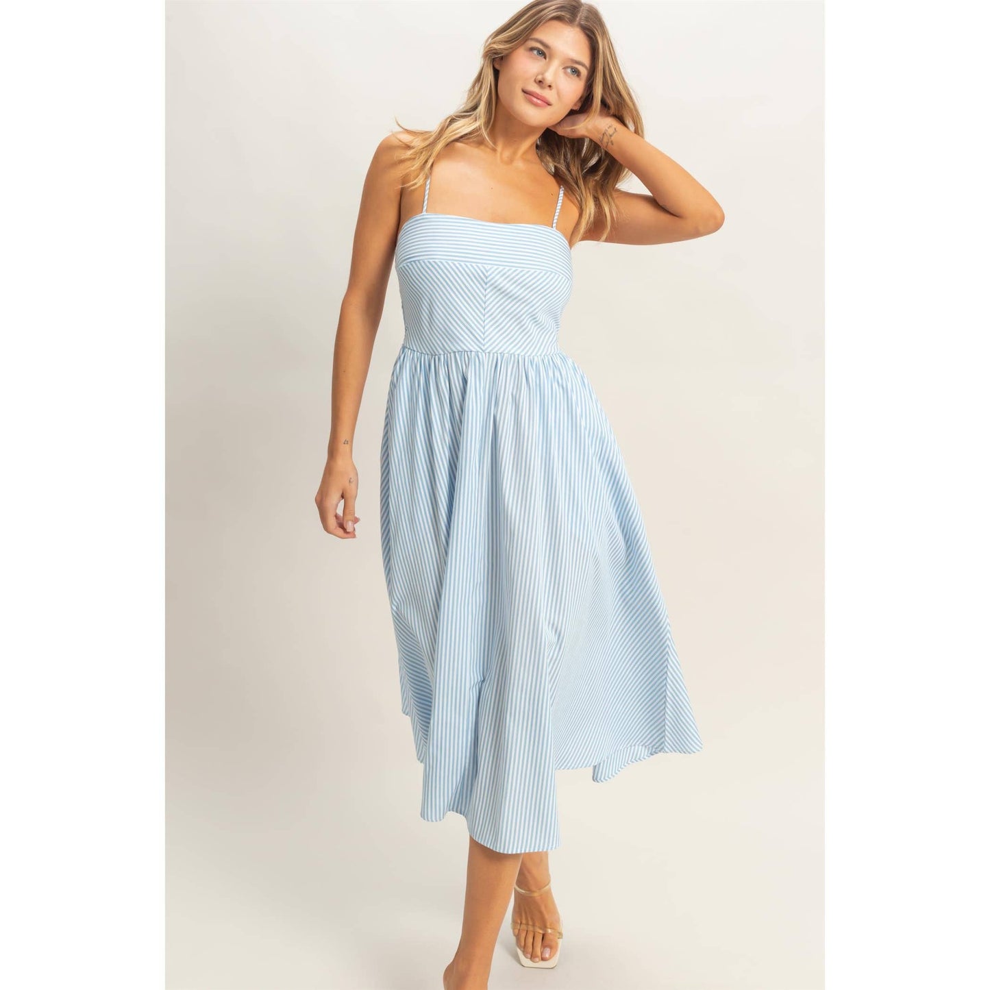 Blue Striped Spaghetti Strap Dress