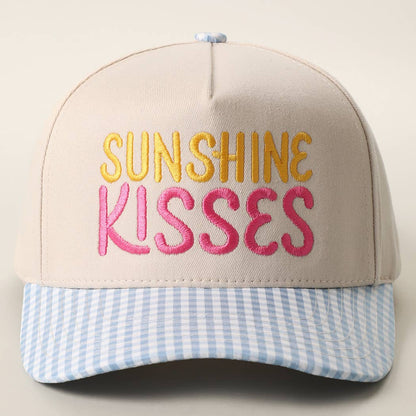 SUNSHINE KISSES Embroidered Gingham Trucker Hat