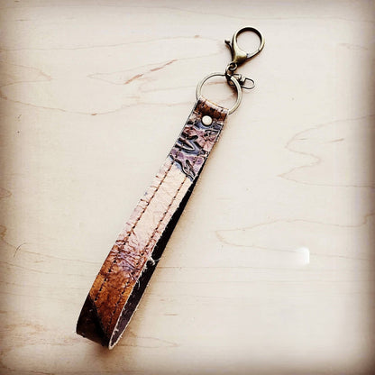 Embossed Leather Key Chain Strap Tan Steer