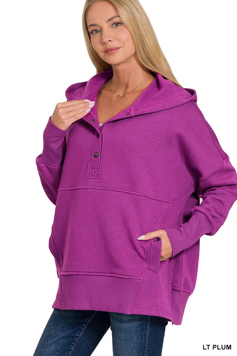 Fleece Half Snap Button Hooded Sweatshirts