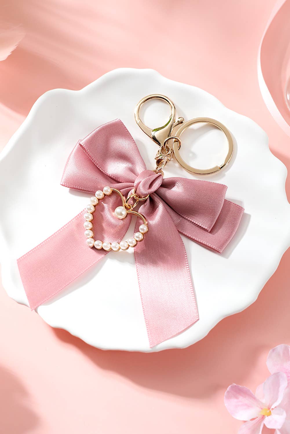 Pearl Heart Large Bow Knot Keychain