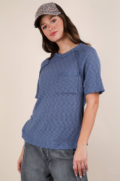 Solid Casual Knit Top with Patch Pocket