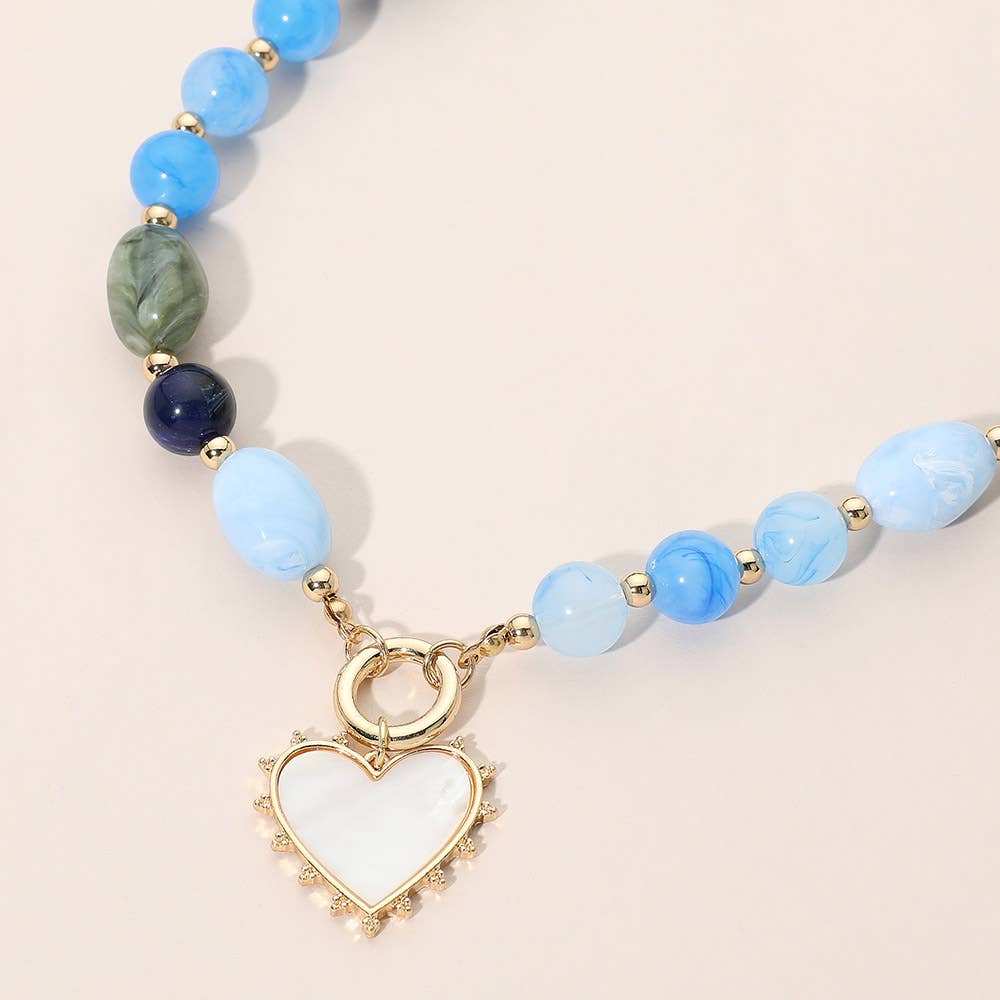Heart Pendant Ring Accent Mixed Bead Necklace