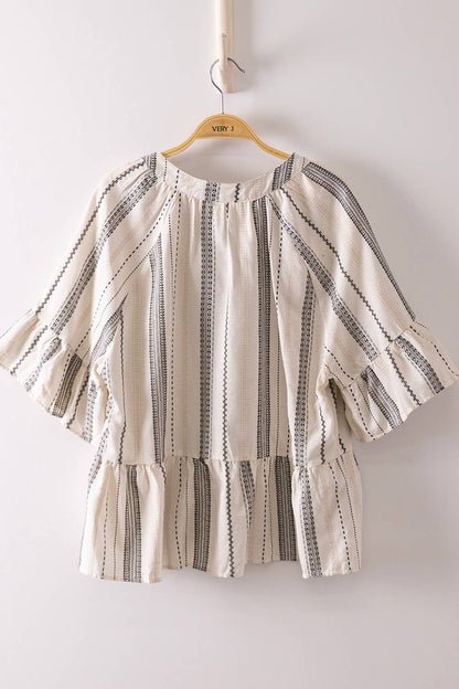 PLUS SIZE Striped Half Bell Sleeve Blouse Top