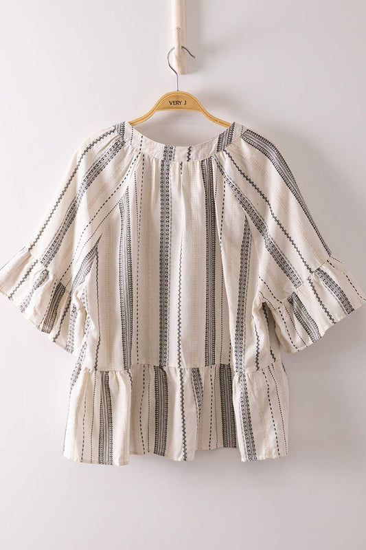 PLUS SIZE Striped Half Bell Sleeve Blouse Top