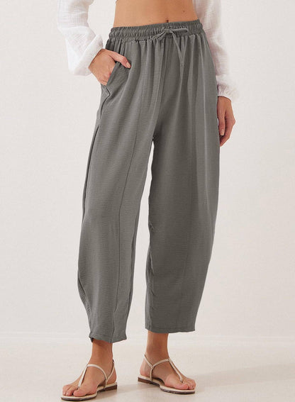 Women's Elastic Waist Drawstring Casual Cropped Harem Pants
