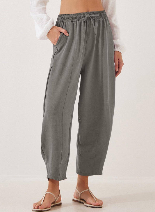 Women's Elastic Waist Drawstring Casual Cropped Harem Pants